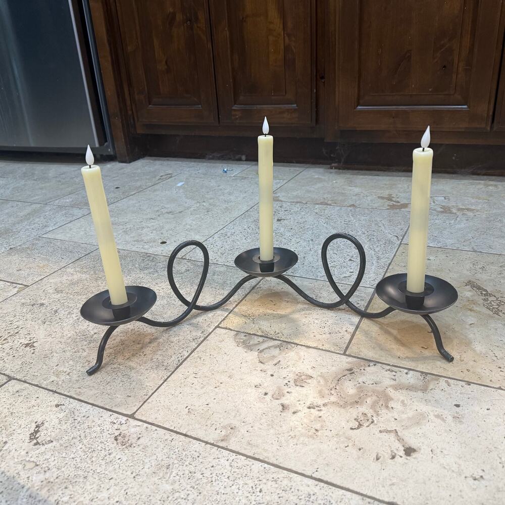 Crate & Barrel Black Wrought Iron Taper Candle Holder EUC